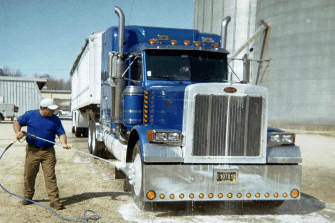 Semi truck wash in progress