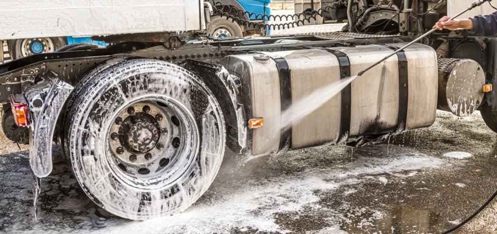 Semi truck being washed
